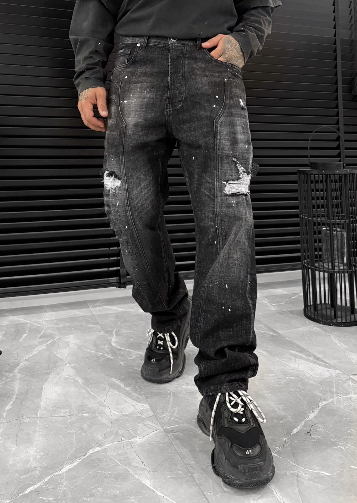 Jean Ripped BL - Black