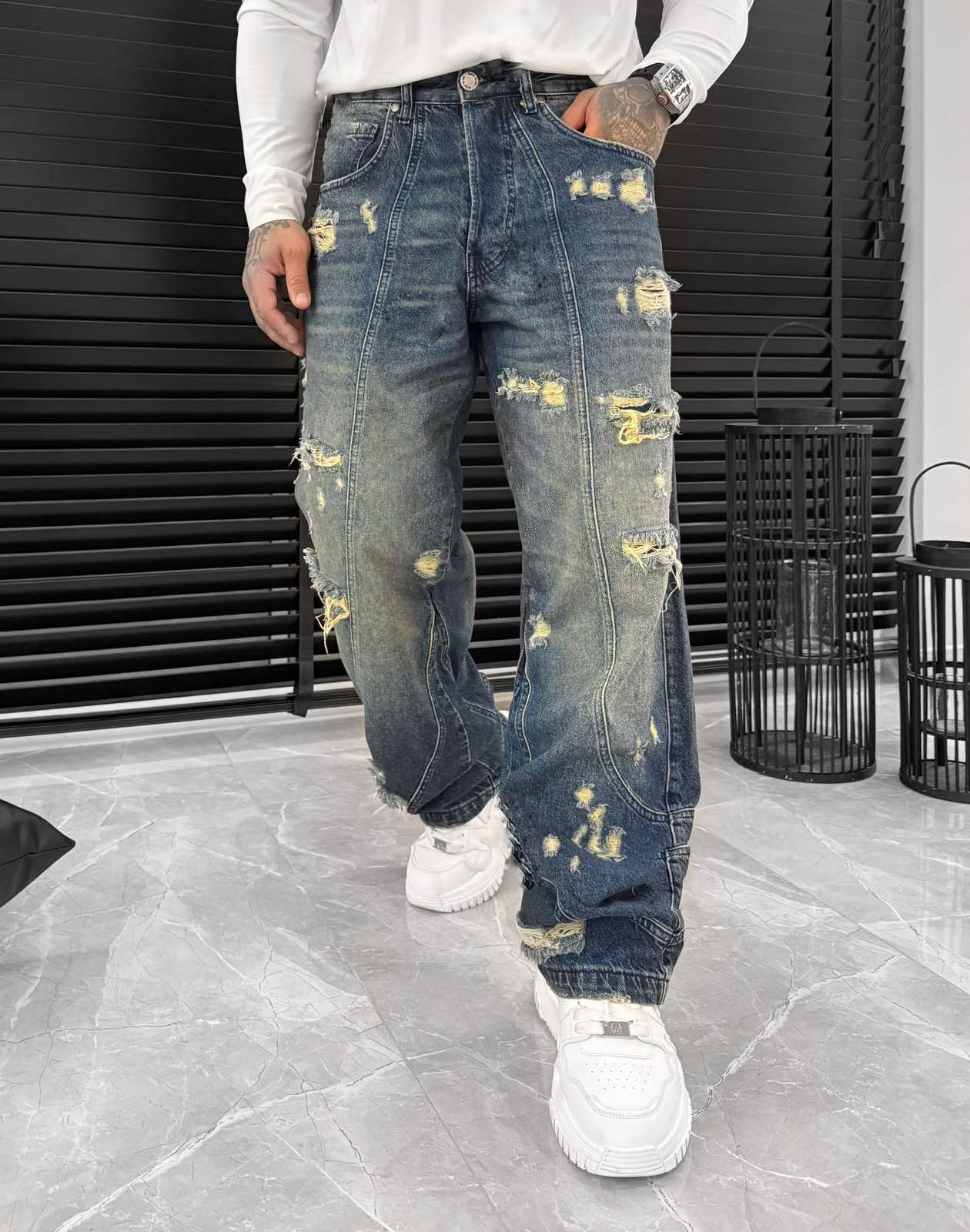 Jean Ripped BL - Blue Beige