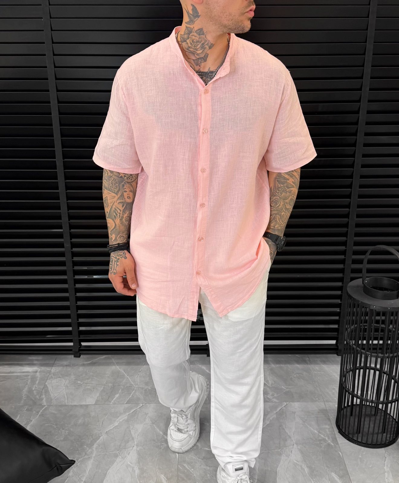 Mao Linen Shirt - Pink