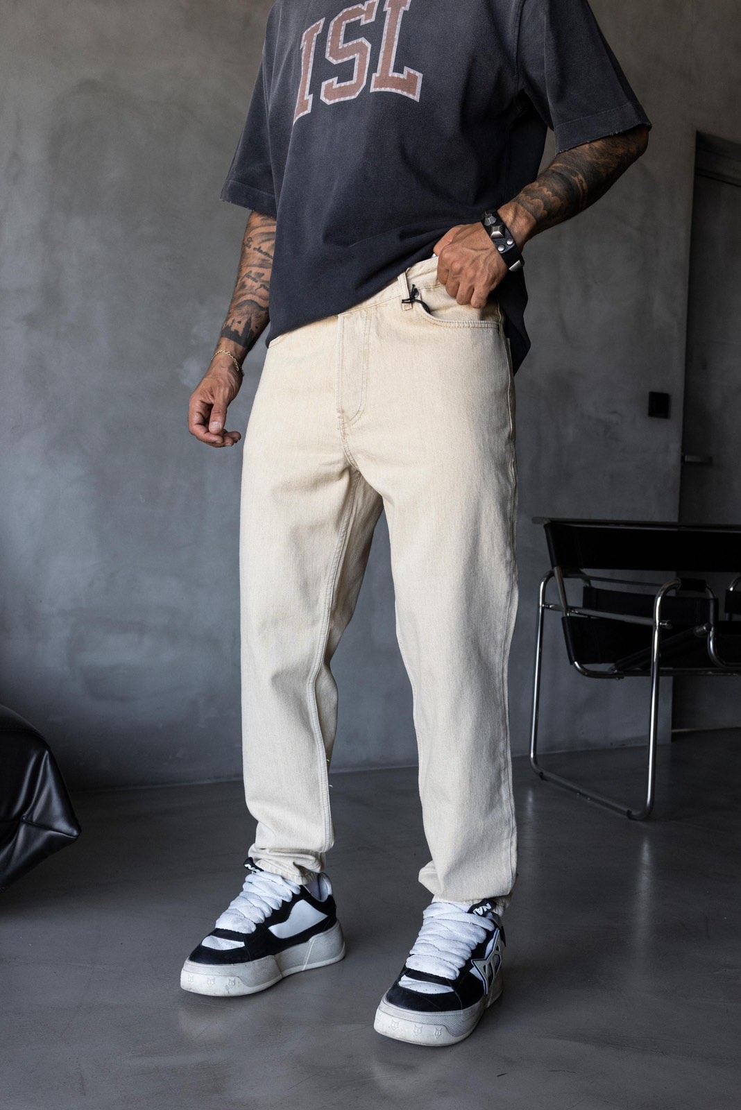 jean bl beige 1 Jean Loose BI - Beige - Image 1